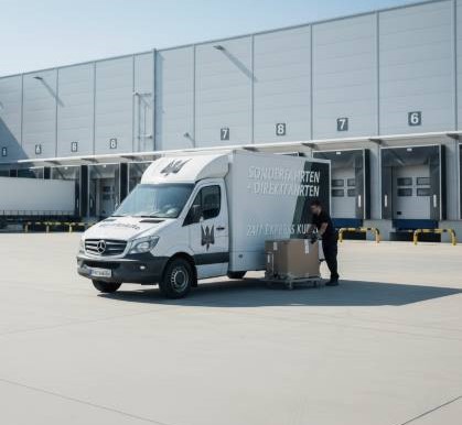 Paletten und übergroße Ladung - Lieferung von Großpaketen und Paletten vom Lager des Herstellers zum Lager des Kunden. Zustellung zum exakt gewünschten Zeitpunkt möglich. Lieferung zwischen Hersteller und Kunde. Gütertransport. 