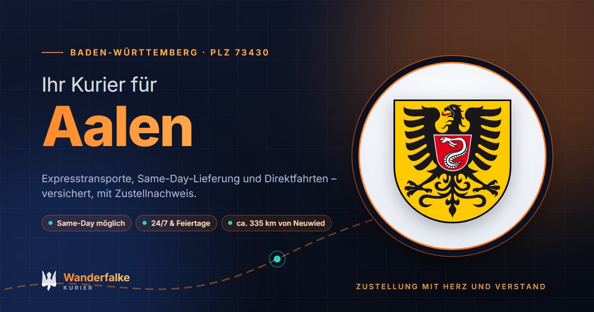 Kurierdienst Aalen: Wappen von Aalen und das Angebot von Wanderfalke Kurier – Express, Same-Day und Direktfahrt ab Neuwied