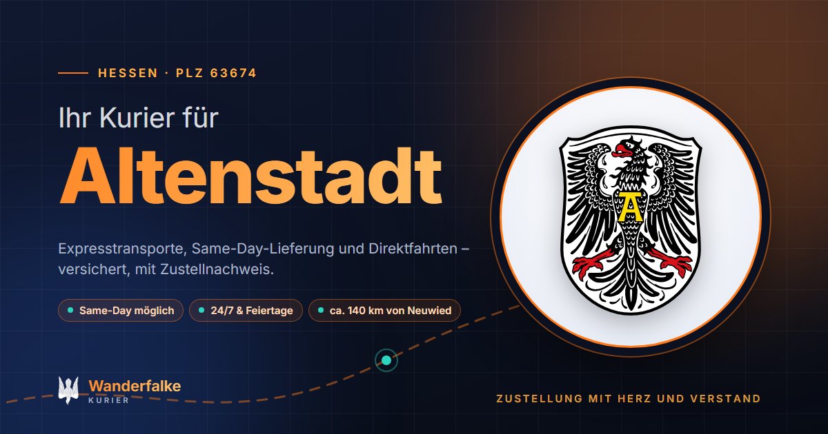 Kurierdienst Altenstadt: Wappen von Altenstadt und das Angebot von Wanderfalke Kurier – Express, Same-Day und Direktfahrt ab Neuwied