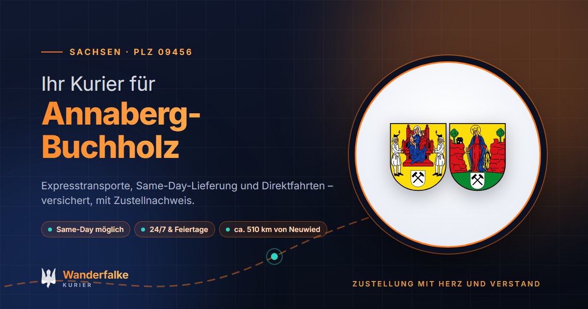 Kurierdienst Annaberg-Buchholz: Wappen von Annaberg-Buchholz und das Angebot von Wanderfalke Kurier – Express, Same-Day und Direktfahrt ab Neuwied
