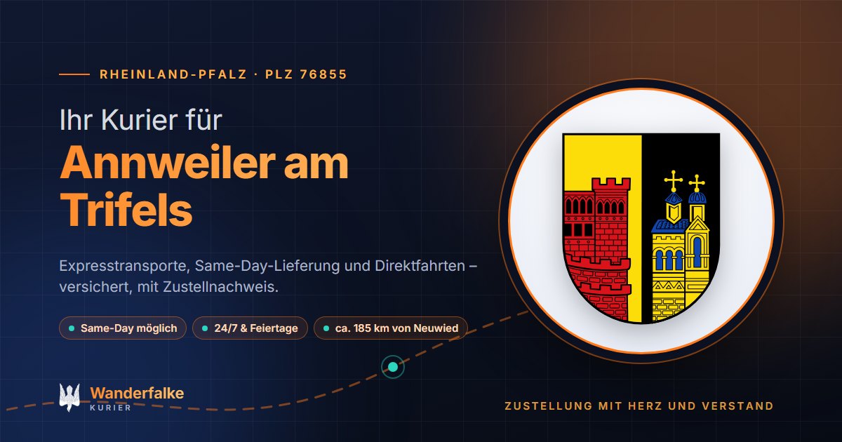 Kurierdienst Annweiler am Trifels: Wappen von Annweiler am Trifels und das Angebot von Wanderfalke Kurier – Express, Same-Day und Direktfahrt ab Neuwied