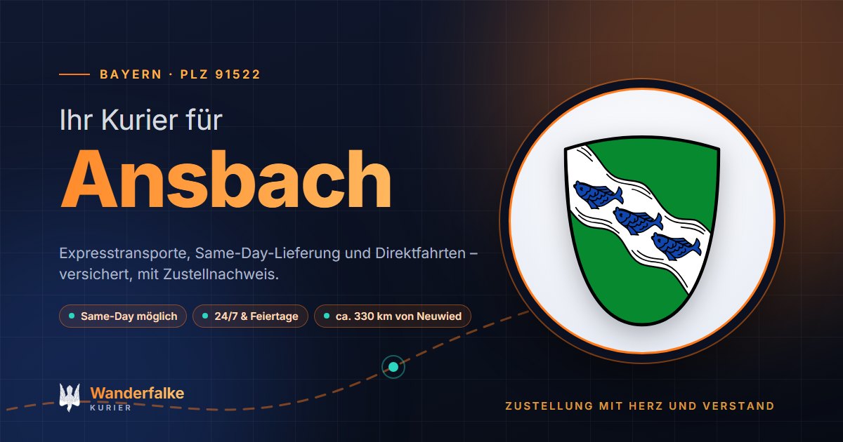 Kurierdienst Ansbach: Wappen von Ansbach und das Angebot von Wanderfalke Kurier – Express, Same-Day und Direktfahrt ab Neuwied