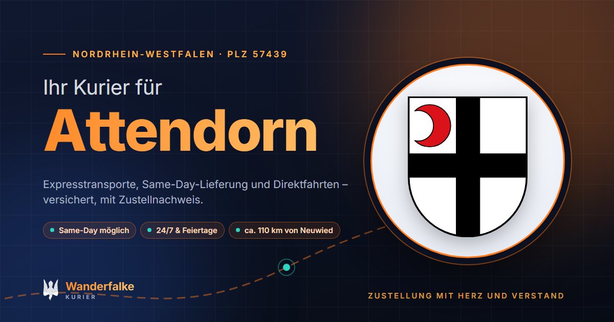 Kurierdienst Attendorn: Wappen von Attendorn und das Angebot von Wanderfalke Kurier – Express, Same-Day und Direktfahrt ab Neuwied