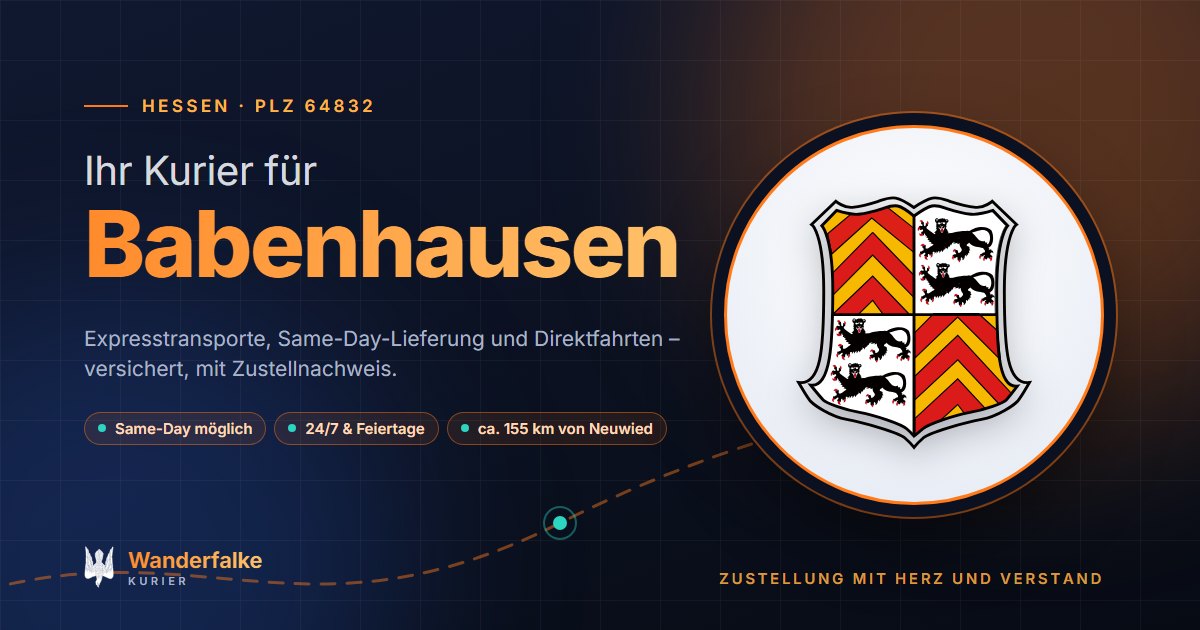 Kurierdienst Babenhausen: Wappen von Babenhausen und das Angebot von Wanderfalke Kurier – Express, Same-Day und Direktfahrt ab Neuwied