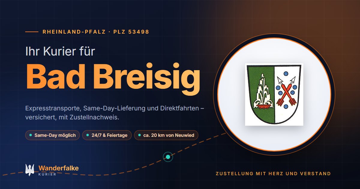Kurierdienst Bad Breisig: Wappen von Bad Breisig und das Angebot von Wanderfalke Kurier – Express, Same-Day und Direktfahrt ab Neuwied