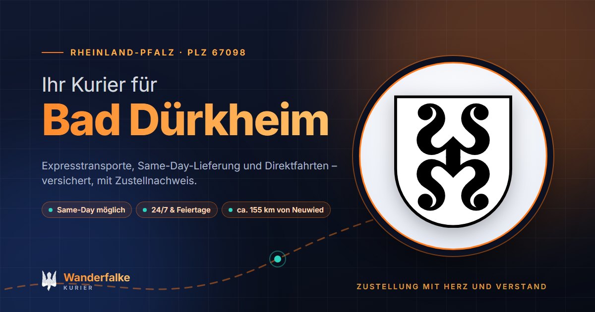 Kurierdienst Bad Dürkheim: Wappen von Bad Dürkheim und das Angebot von Wanderfalke Kurier – Express, Same-Day und Direktfahrt ab Neuwied