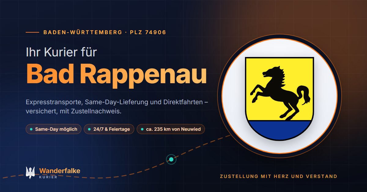 Kurierdienst Bad Rappenau: Wappen von Bad Rappenau und das Angebot von Wanderfalke Kurier – Express, Same-Day und Direktfahrt ab Neuwied