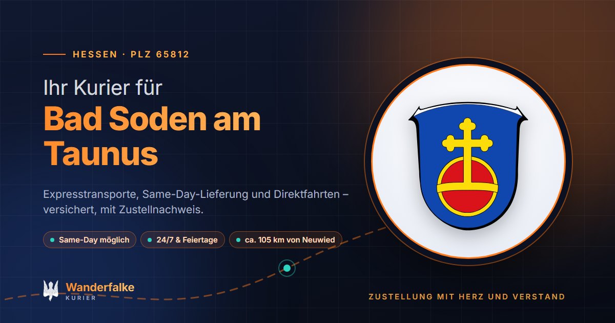 Kurierdienst Bad Soden am Taunus: Wappen von Bad Soden am Taunus und das Angebot von Wanderfalke Kurier – Express, Same-Day und Direktfahrt ab Neuwied