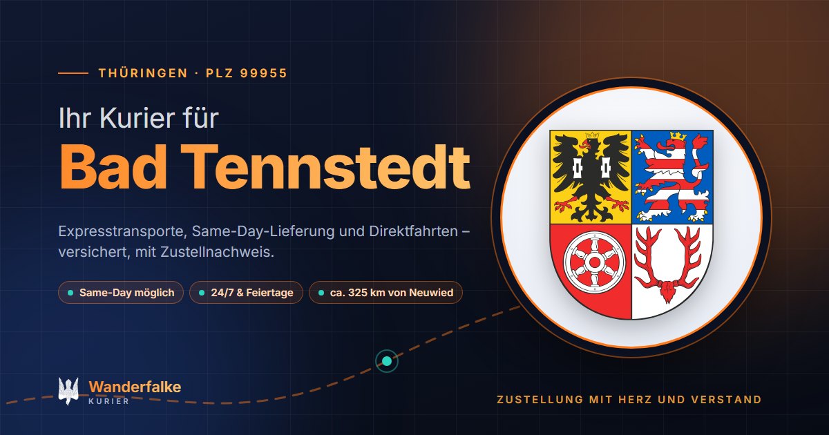 Kurierdienst Bad Tennstedt: Wappen von Bad Tennstedt und das Angebot von Wanderfalke Kurier – Express, Same-Day und Direktfahrt ab Neuwied