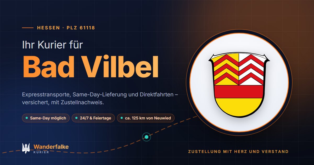 Kurierdienst Bad Vilbel: Wappen von Bad Vilbel und das Angebot von Wanderfalke Kurier – Express, Same-Day und Direktfahrt ab Neuwied