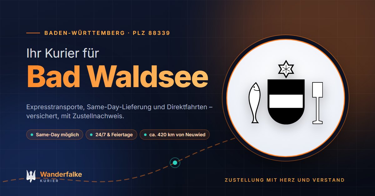 Kurierdienst Bad Waldsee: Wappen von Bad Waldsee und das Angebot von Wanderfalke Kurier – Express, Same-Day und Direktfahrt ab Neuwied