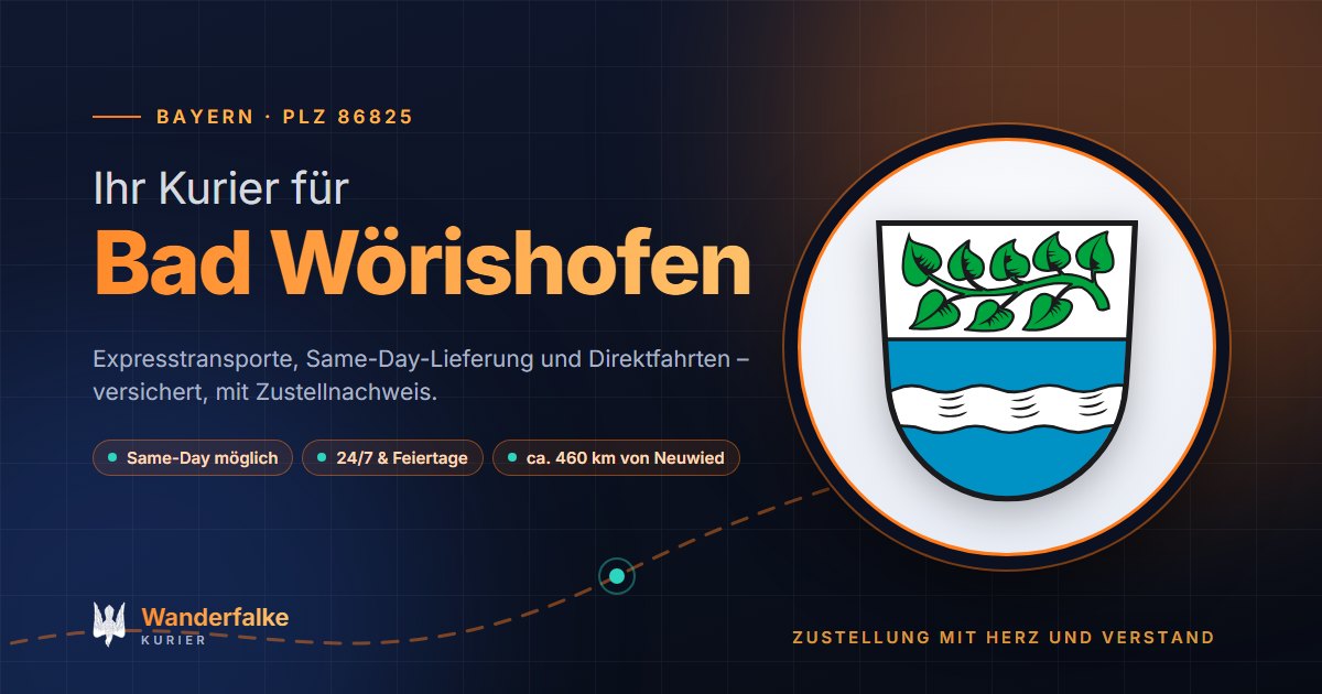 Kurierdienst Bad Wörishofen: Wappen von Bad Wörishofen und das Angebot von Wanderfalke Kurier – Express, Same-Day und Direktfahrt ab Neuwied