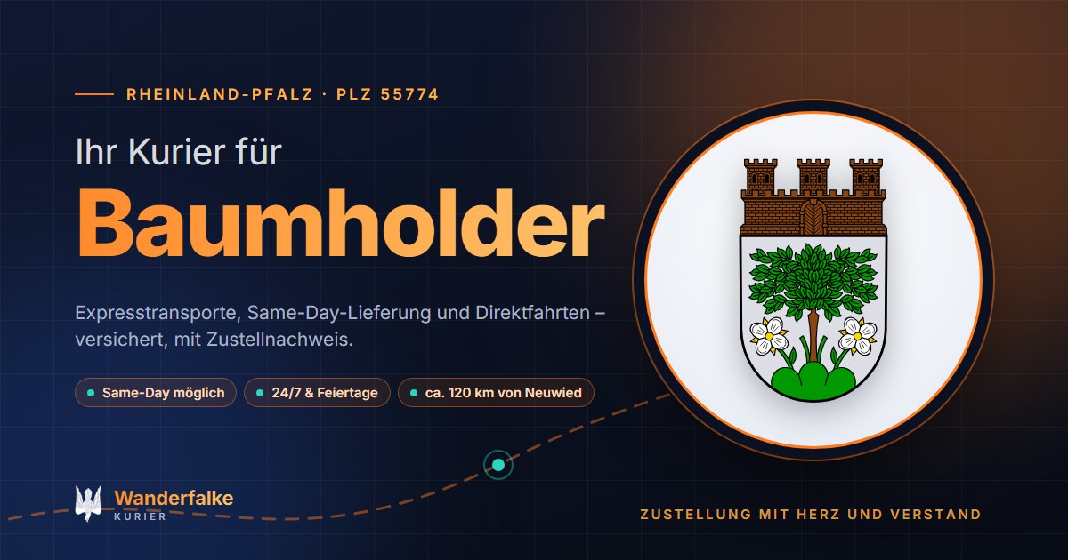 Kurierdienst Baumholder: Wappen von Baumholder und das Angebot von Wanderfalke Kurier – Express, Same-Day und Direktfahrt ab Neuwied