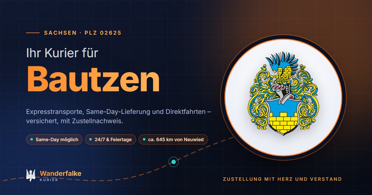 Kurierdienst Bautzen: Wappen von Bautzen und das Angebot von Wanderfalke Kurier – Express, Same-Day und Direktfahrt ab Neuwied