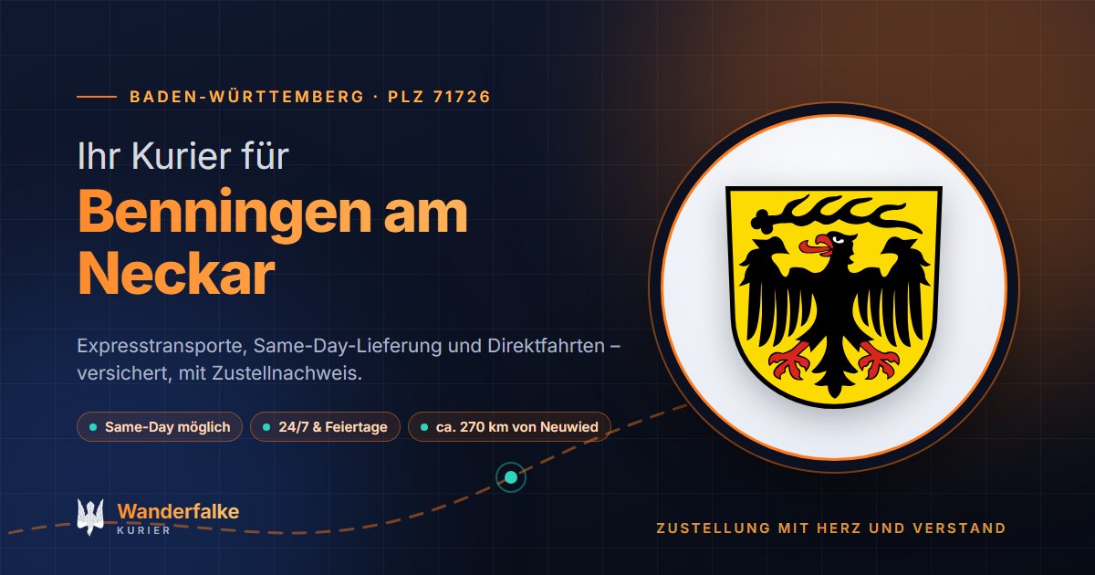 Kurierdienst Benningen am Neckar: Wappen von Benningen am Neckar und das Angebot von Wanderfalke Kurier – Express, Same-Day und Direktfahrt ab Neuwied