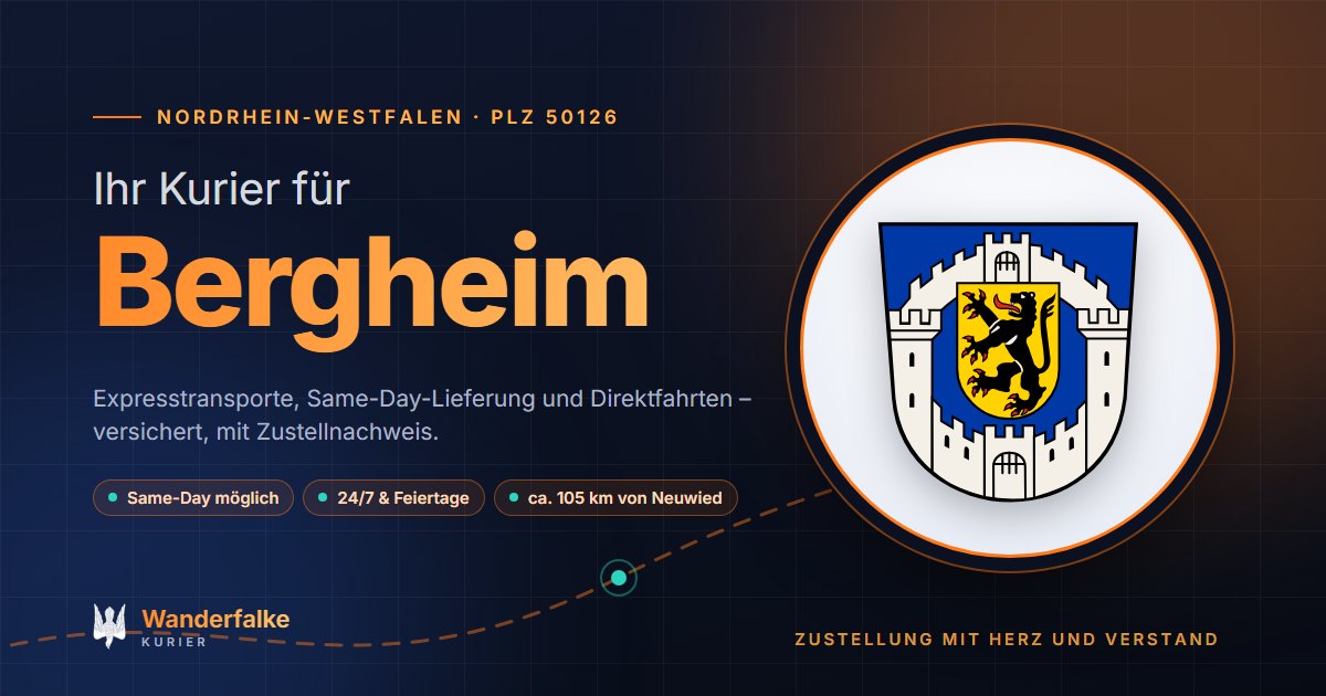 Kurierdienst Bergheim: Wappen von Bergheim und das Angebot von Wanderfalke Kurier – Express, Same-Day und Direktfahrt ab Neuwied