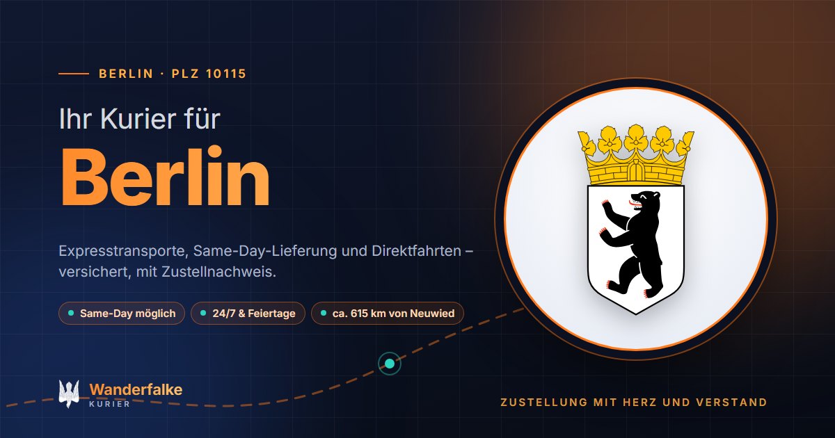 Kurierdienst Berlin: Wappen von Berlin und das Angebot von Wanderfalke Kurier – Express, Same-Day und Direktfahrt ab Neuwied