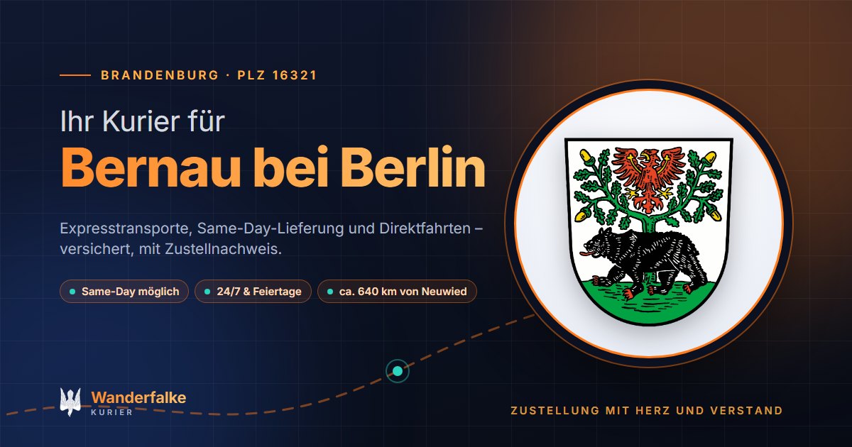Kurierdienst Bernau bei Berlin: Wappen von Bernau bei Berlin und das Angebot von Wanderfalke Kurier – Express, Same-Day und Direktfahrt ab Neuwied