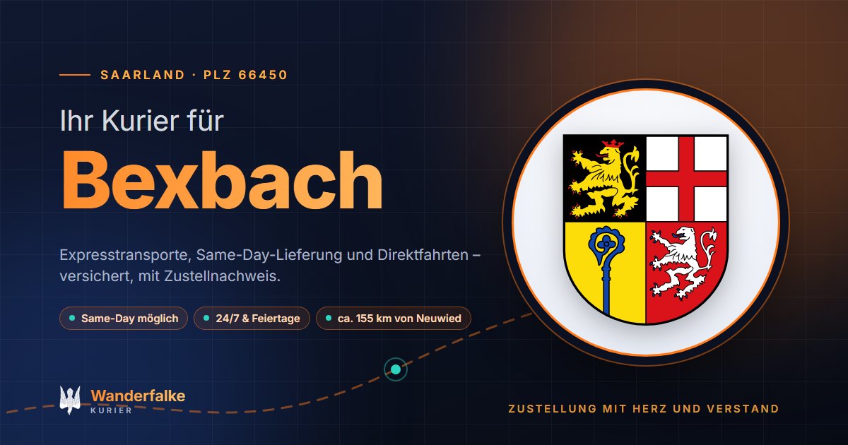 Kurierdienst Bexbach: Wappen von Bexbach und das Angebot von Wanderfalke Kurier – Express, Same-Day und Direktfahrt ab Neuwied