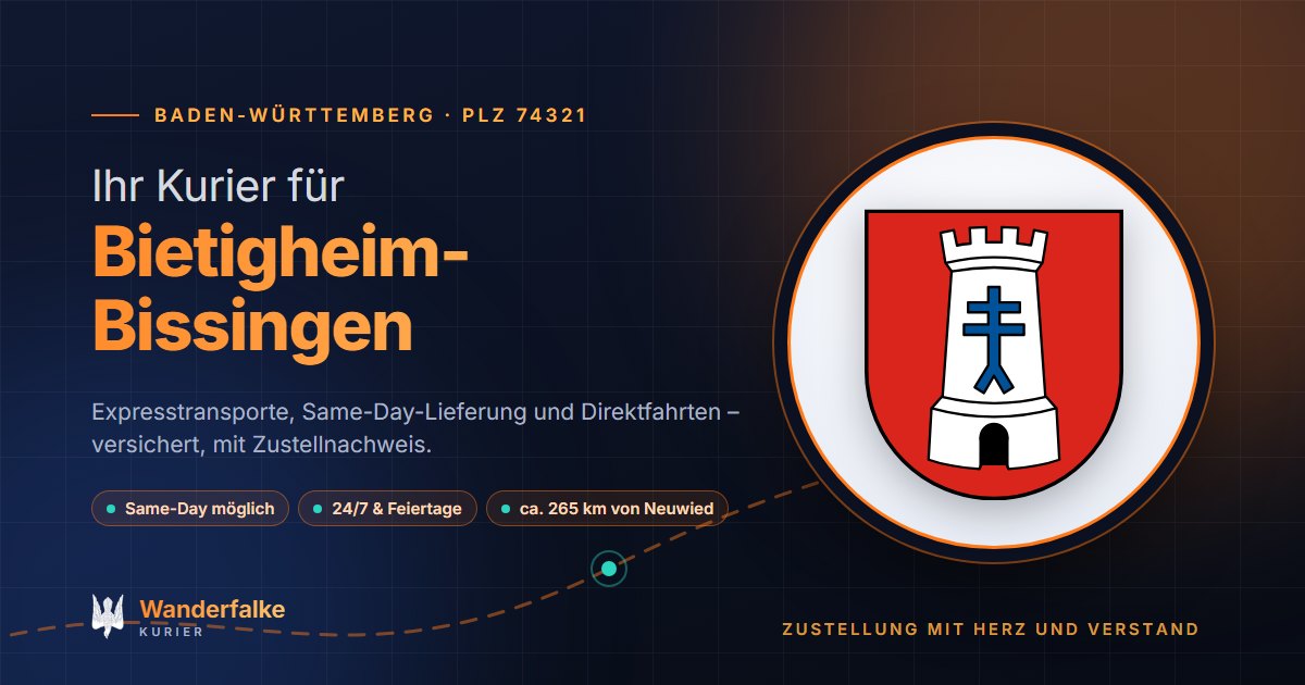 Kurierdienst Bietigheim-Bissingen: Wappen von Bietigheim-Bissingen und das Angebot von Wanderfalke Kurier – Express, Same-Day und Direktfahrt ab Neuwied