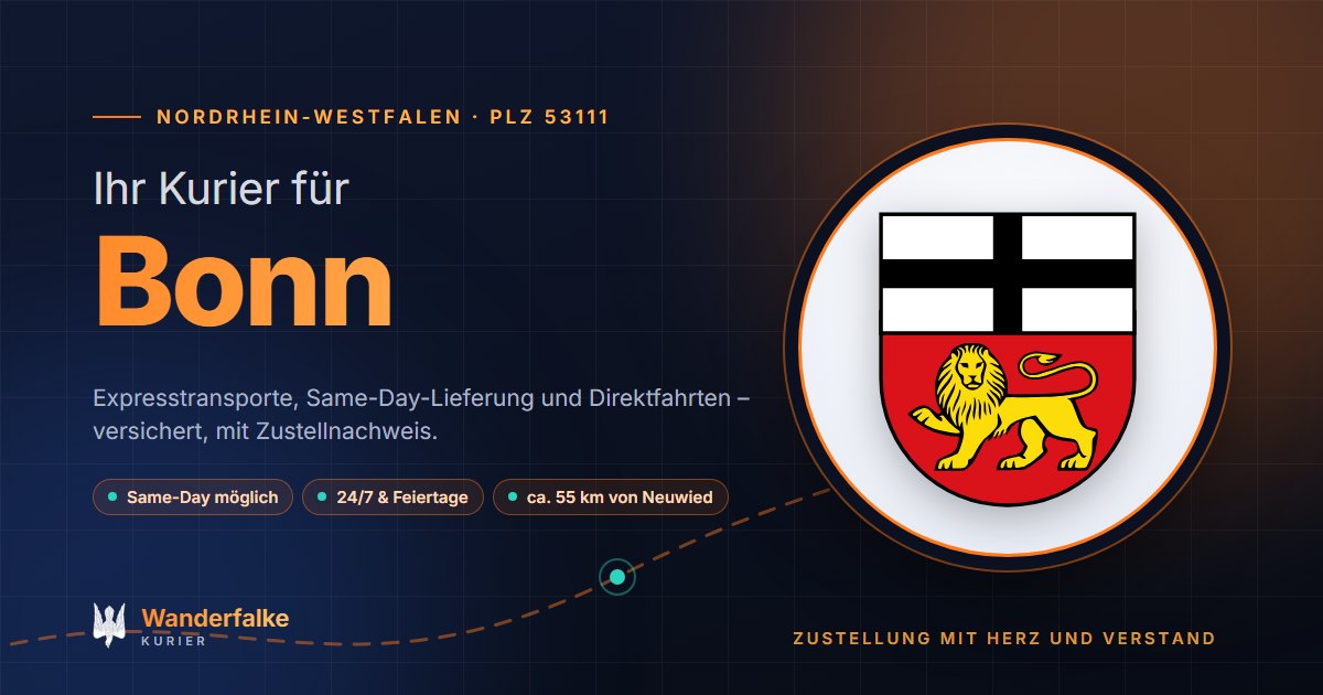 Kurierdienst Bonn: Wappen von Bonn und das Angebot von Wanderfalke Kurier – Express, Same-Day und Direktfahrt ab Neuwied