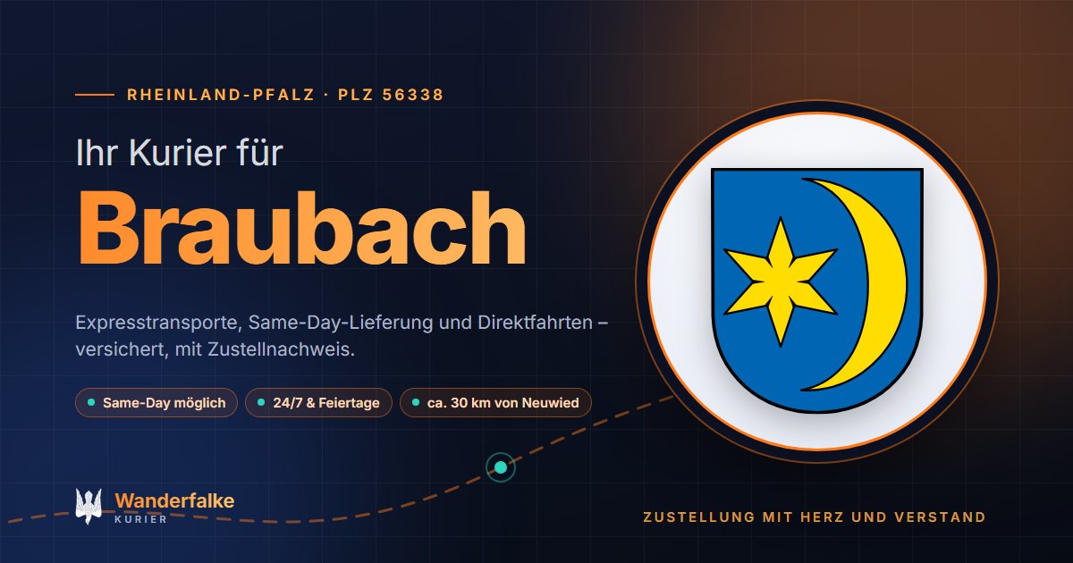 Kurierdienst Braubach: Wappen von Braubach und das Angebot von Wanderfalke Kurier – Express, Same-Day und Direktfahrt ab Neuwied