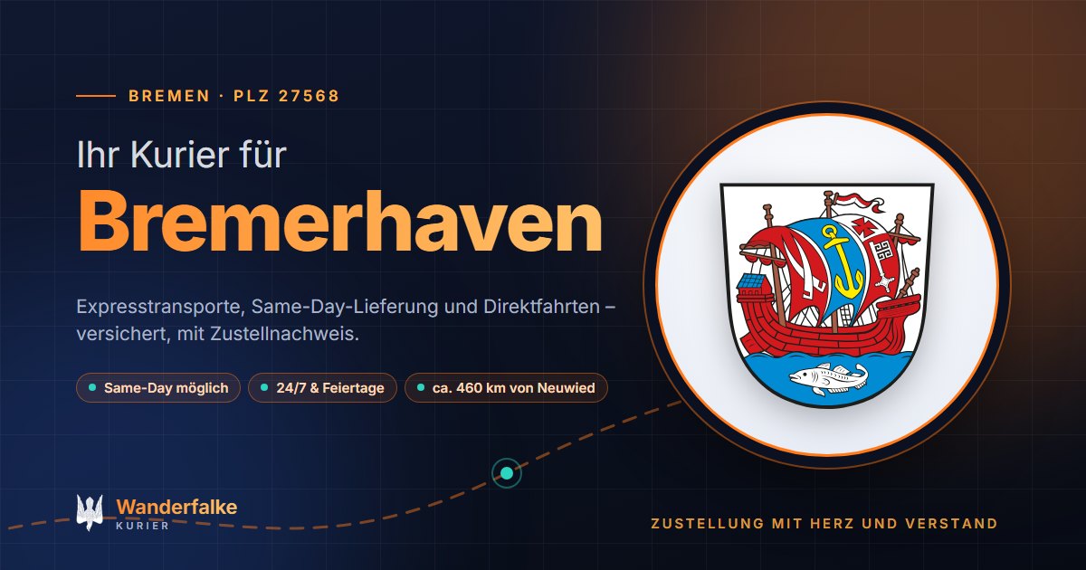 Kurierdienst Bremerhaven: Wappen von Bremerhaven und das Angebot von Wanderfalke Kurier – Express, Same-Day und Direktfahrt ab Neuwied