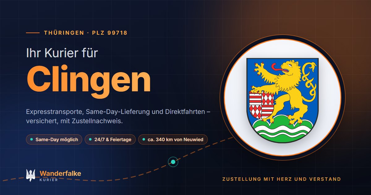 Kurierdienst Clingen: Wappen von Clingen und das Angebot von Wanderfalke Kurier – Express, Same-Day und Direktfahrt ab Neuwied