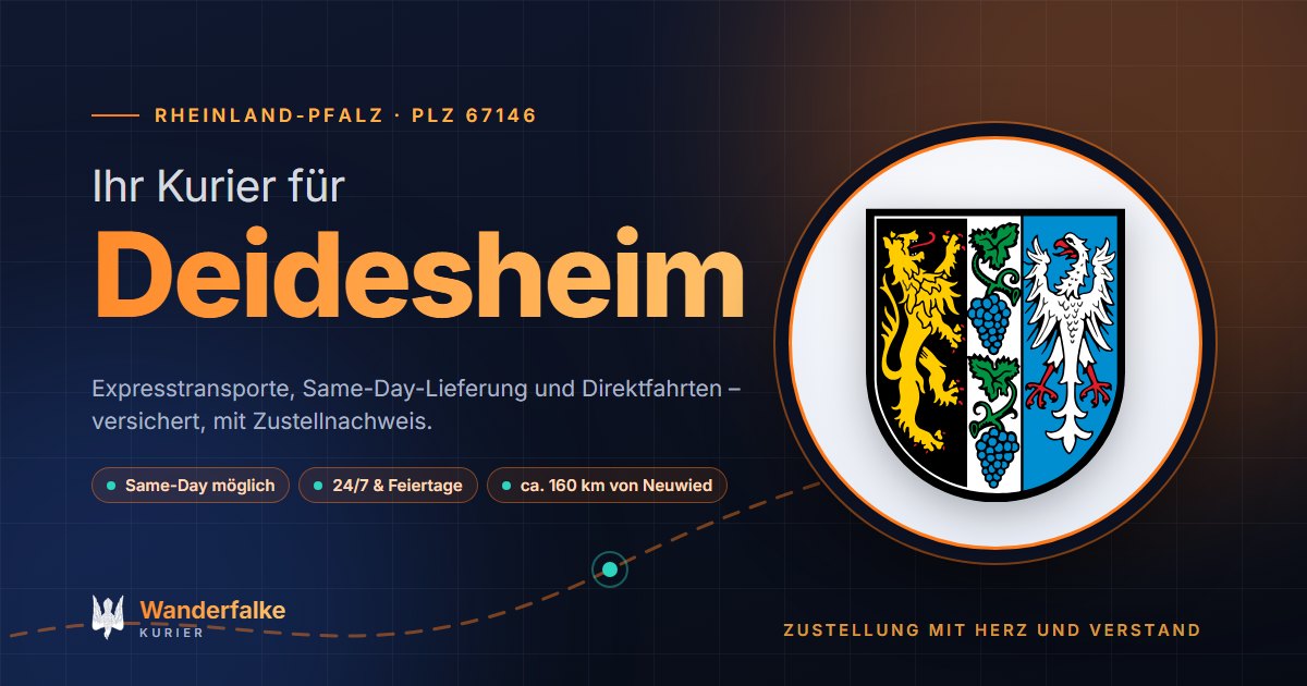 Kurierdienst Deidesheim: Wappen von Deidesheim und das Angebot von Wanderfalke Kurier – Express, Same-Day und Direktfahrt ab Neuwied
