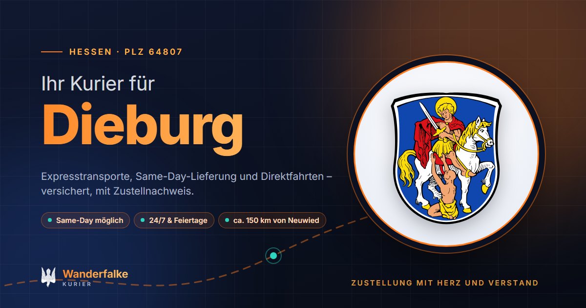 Kurierdienst Dieburg: Wappen von Dieburg und das Angebot von Wanderfalke Kurier – Express, Same-Day und Direktfahrt ab Neuwied
