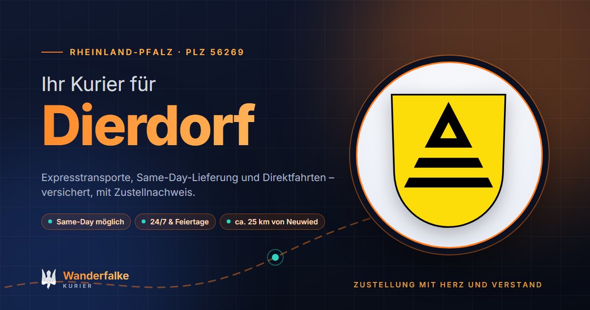 Kurierdienst Dierdorf: Wappen von Dierdorf und das Angebot von Wanderfalke Kurier – Express, Same-Day und Direktfahrt ab Neuwied