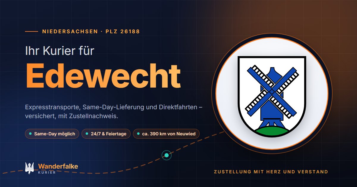 Kurierdienst Edewecht: Wappen von Edewecht und das Angebot von Wanderfalke Kurier – Express, Same-Day und Direktfahrt ab Neuwied