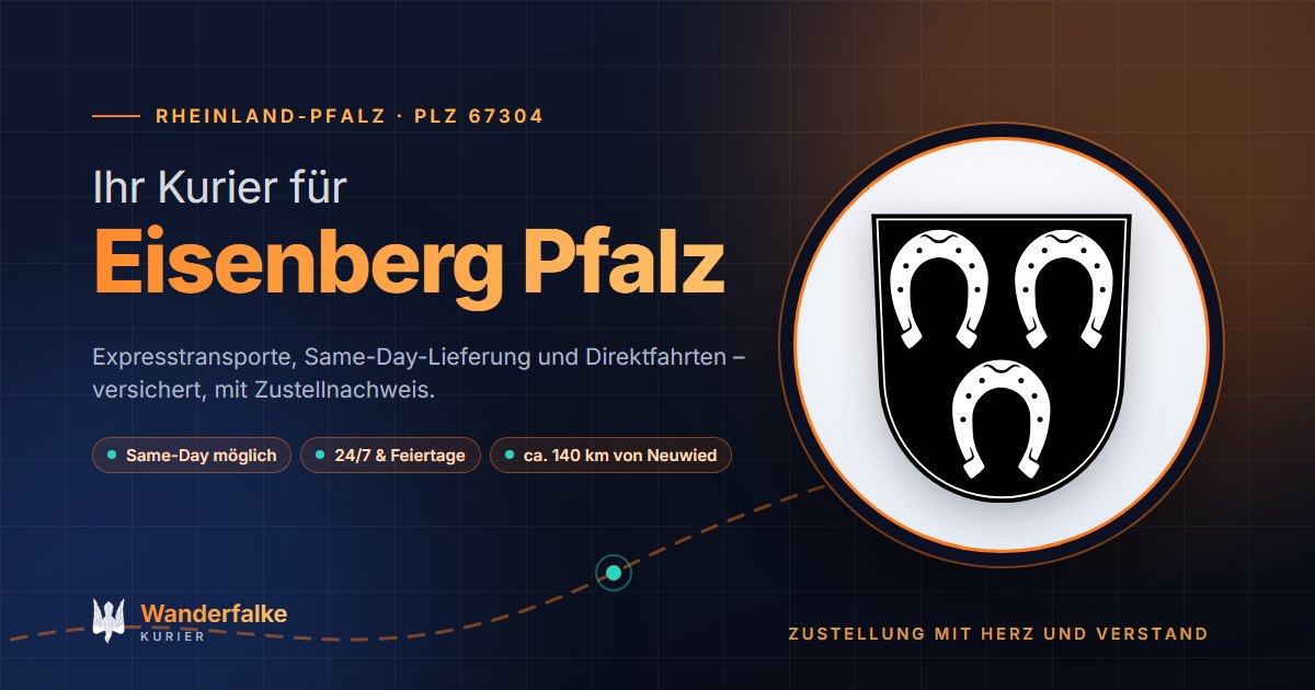 Kurierdienst Eisenberg Pfalz: Wappen von Eisenberg Pfalz und das Angebot von Wanderfalke Kurier – Express, Same-Day und Direktfahrt ab Neuwied