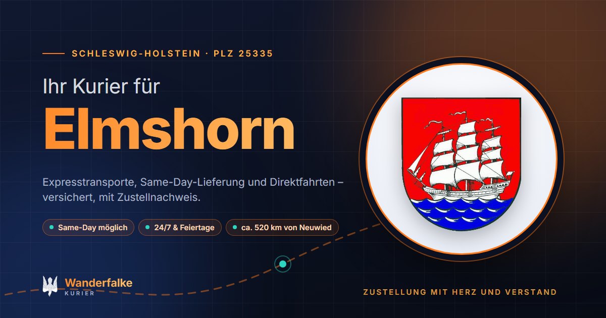 Kurierdienst Elmshorn: Wappen von Elmshorn und das Angebot von Wanderfalke Kurier – Express, Same-Day und Direktfahrt ab Neuwied