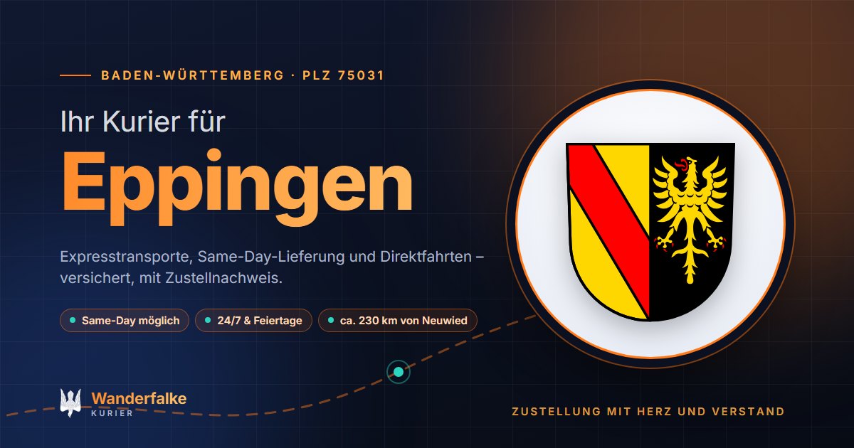 Kurierdienst Eppingen: Wappen von Eppingen und das Angebot von Wanderfalke Kurier – Express, Same-Day und Direktfahrt ab Neuwied