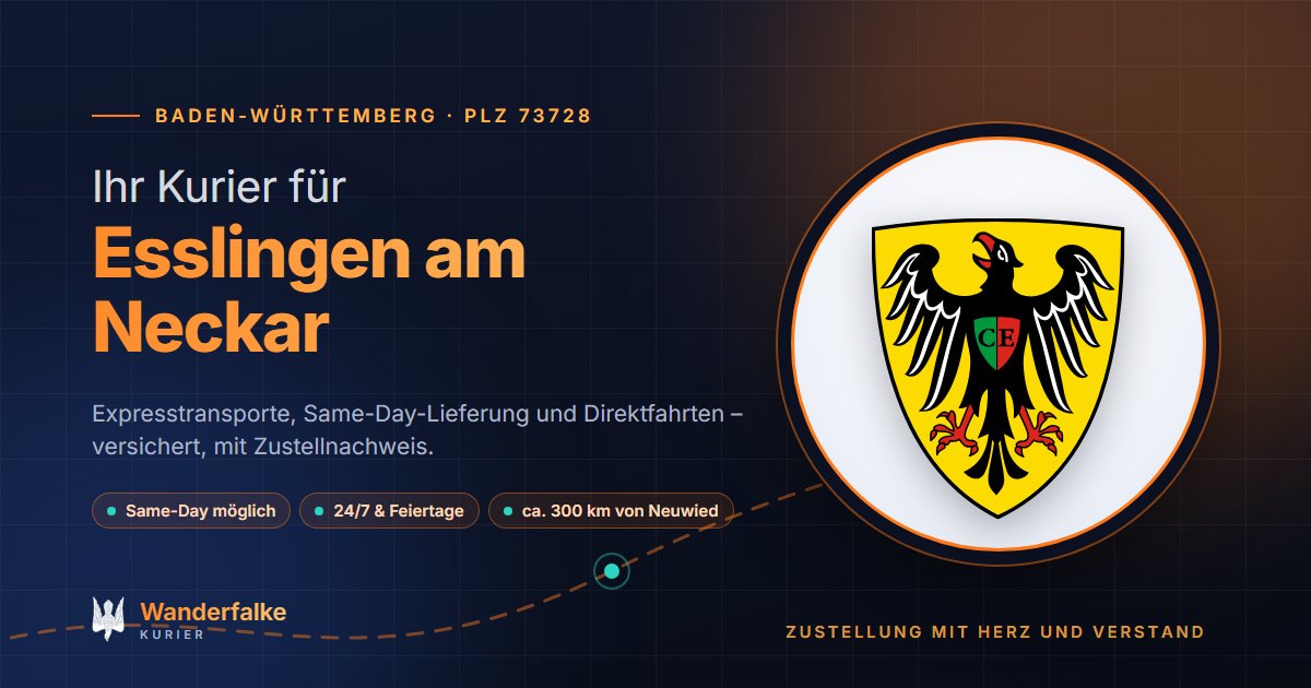 Kurierdienst Esslingen am Neckar: Wappen von Esslingen am Neckar und das Angebot von Wanderfalke Kurier – Express, Same-Day und Direktfahrt ab Neuwied