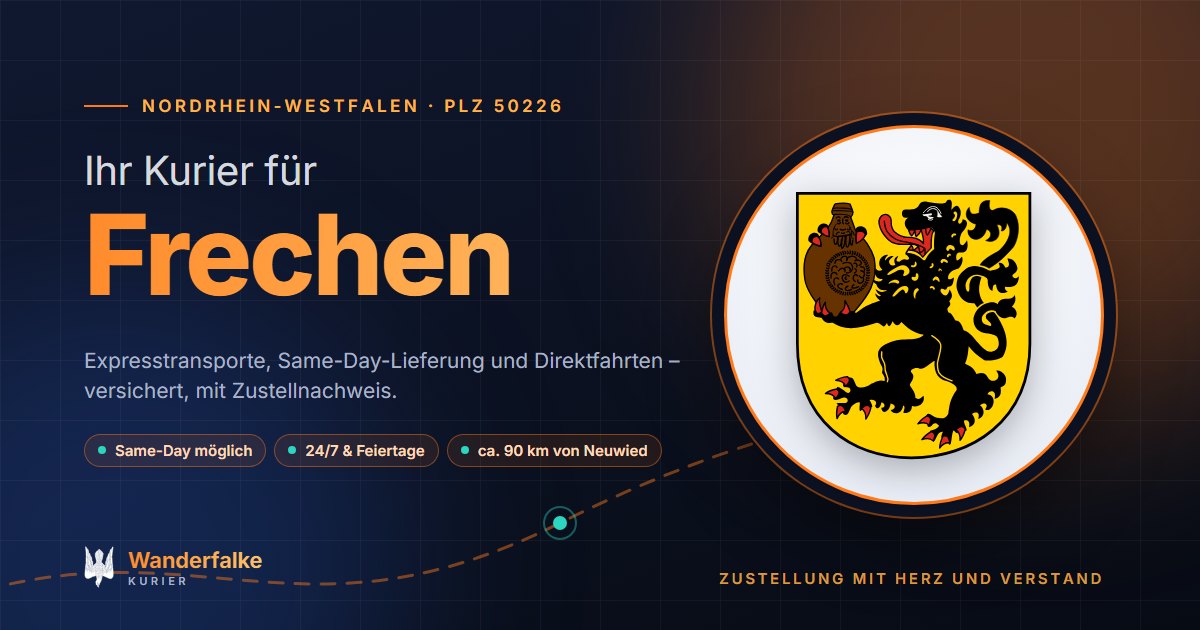 Kurierdienst Frechen: Wappen von Frechen und das Angebot von Wanderfalke Kurier – Express, Same-Day und Direktfahrt ab Neuwied