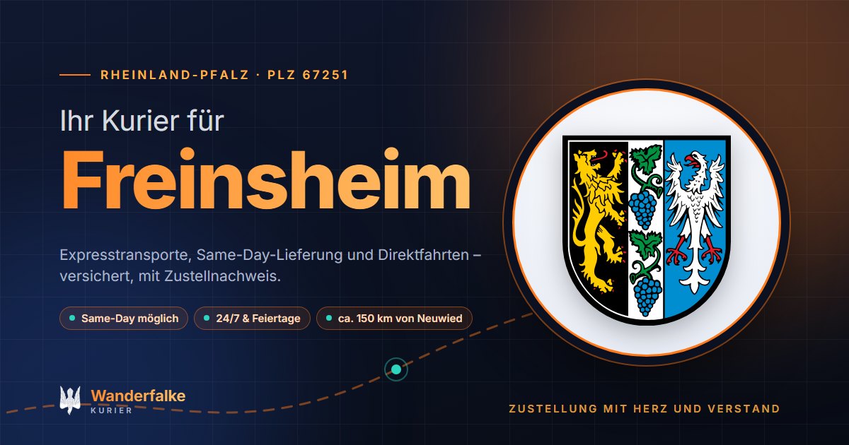 Kurierdienst Freinsheim: Wappen von Freinsheim und das Angebot von Wanderfalke Kurier – Express, Same-Day und Direktfahrt ab Neuwied