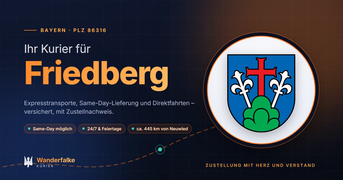 Kurierdienst Friedberg: Wappen von Friedberg und das Angebot von Wanderfalke Kurier – Express, Same-Day und Direktfahrt ab Neuwied