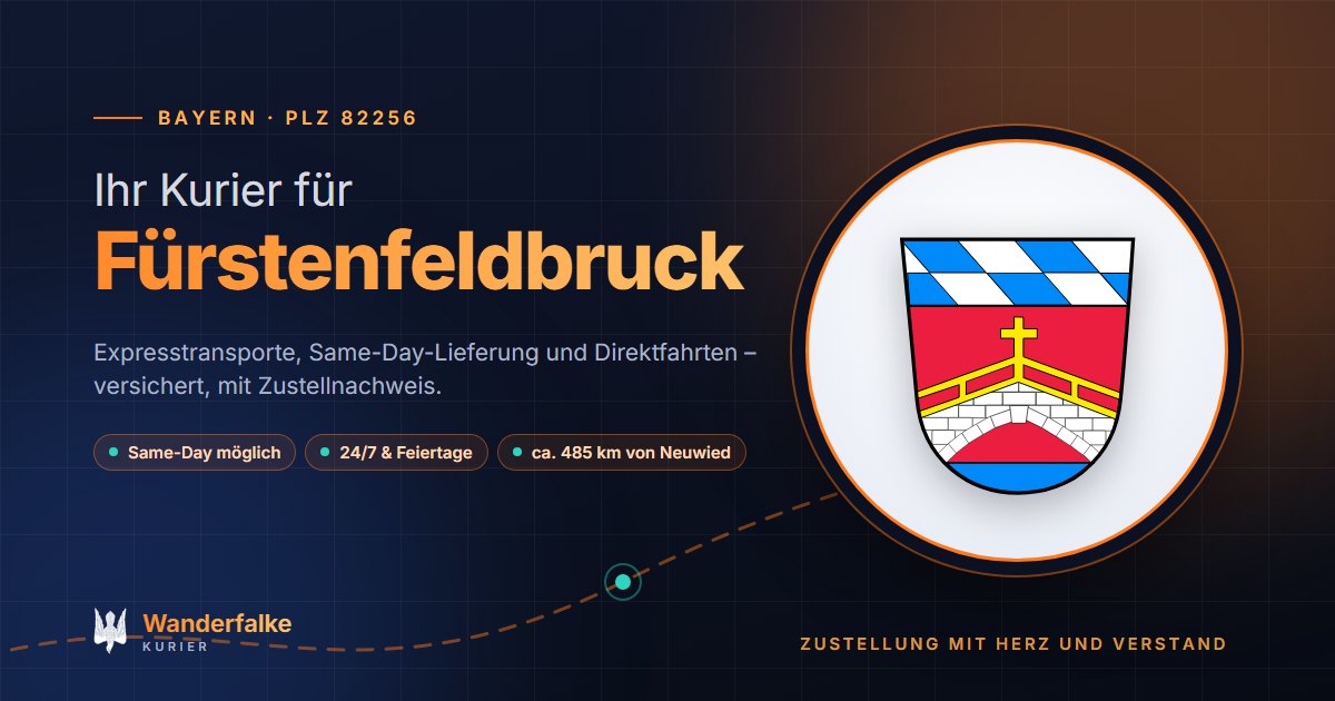 Kurierdienst Fürstenfeldbruck: Wappen von Fürstenfeldbruck und das Angebot von Wanderfalke Kurier – Express, Same-Day und Direktfahrt ab Neuwied
