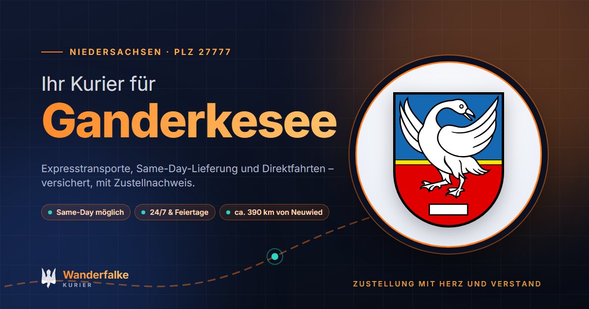 Kurierdienst Ganderkesee: Wappen von Ganderkesee und das Angebot von Wanderfalke Kurier – Express, Same-Day und Direktfahrt ab Neuwied
