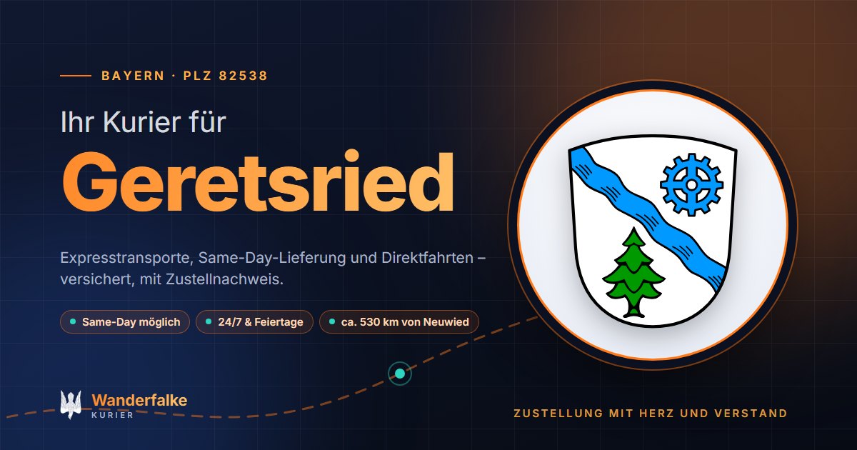 Kurierdienst Geretsried: Wappen von Geretsried und das Angebot von Wanderfalke Kurier – Express, Same-Day und Direktfahrt ab Neuwied