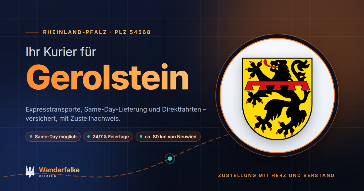 Kurierdienst Gerolstein: Wappen von Gerolstein und das Angebot von Wanderfalke Kurier – Express, Same-Day und Direktfahrt ab Neuwied