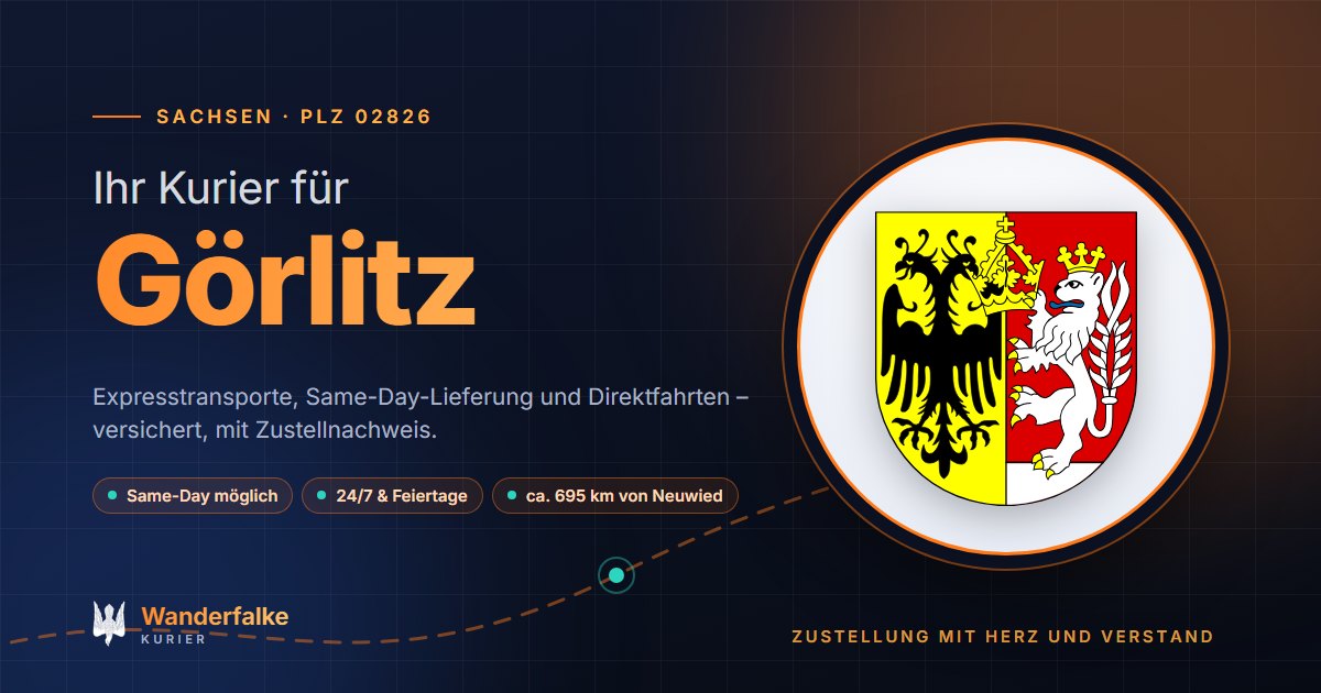 Kurierdienst Görlitz: Wappen von Görlitz und das Angebot von Wanderfalke Kurier – Express, Same-Day und Direktfahrt ab Neuwied