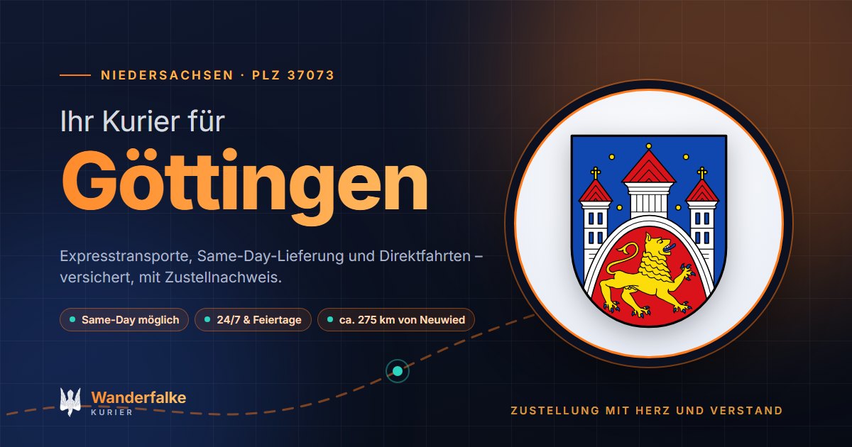 Kurierdienst Göttingen: Wappen von Göttingen und das Angebot von Wanderfalke Kurier – Express, Same-Day und Direktfahrt ab Neuwied