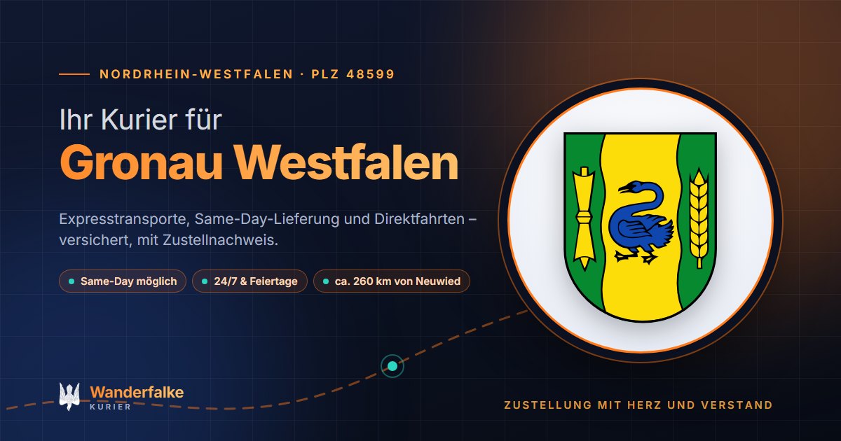 Kurierdienst Gronau Westfalen: Wappen von Gronau Westfalen und das Angebot von Wanderfalke Kurier – Express, Same-Day und Direktfahrt ab Neuwied