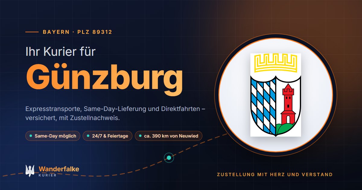 Kurierdienst Günzburg: Wappen von Günzburg und das Angebot von Wanderfalke Kurier – Express, Same-Day und Direktfahrt ab Neuwied
