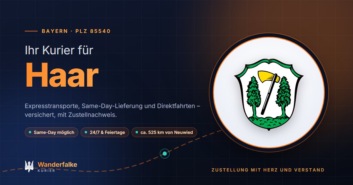 Kurierdienst Haar: Wappen von Haar und das Angebot von Wanderfalke Kurier – Express, Same-Day und Direktfahrt ab Neuwied