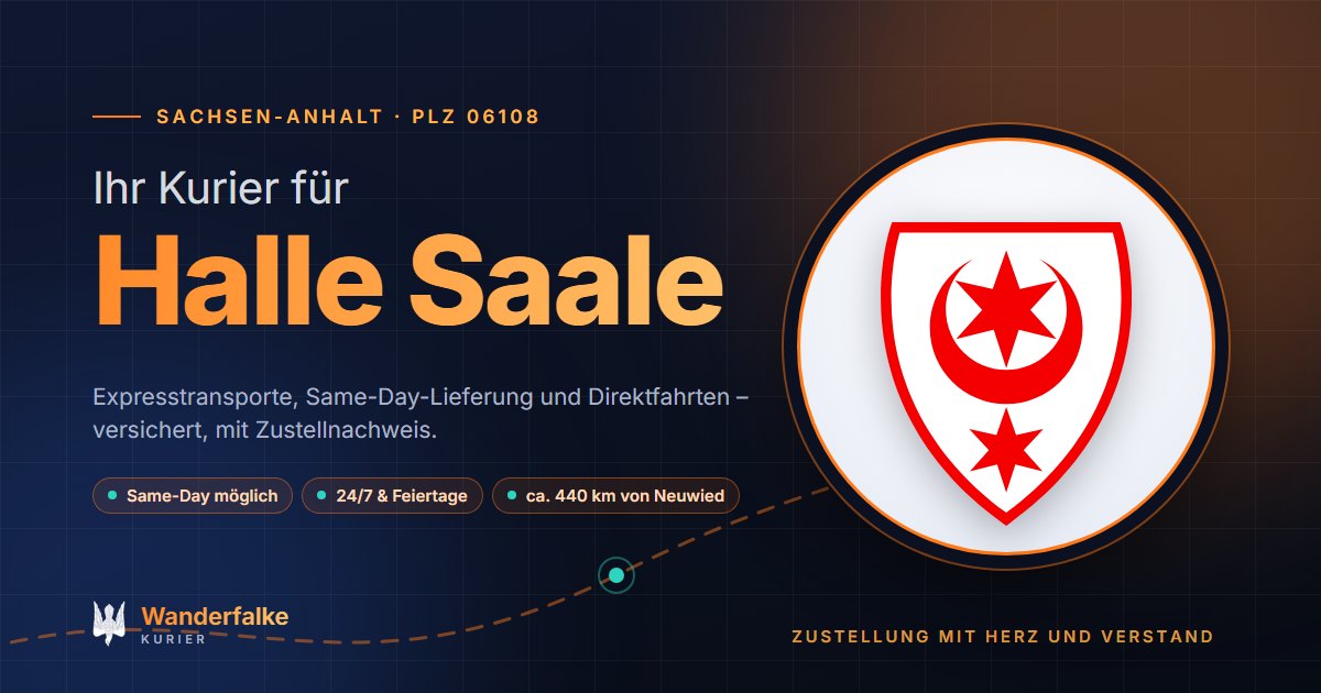 Kurierdienst Halle Saale: Wappen von Halle Saale und das Angebot von Wanderfalke Kurier – Express, Same-Day und Direktfahrt ab Neuwied