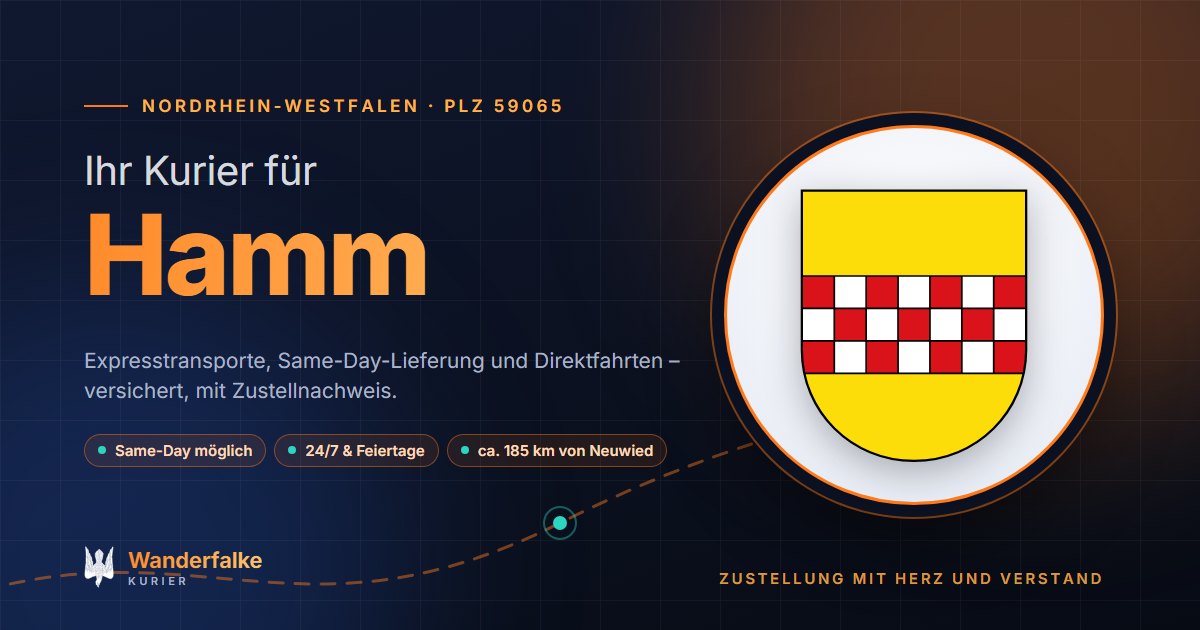 Kurierdienst Hamm: Wappen von Hamm und das Angebot von Wanderfalke Kurier – Express, Same-Day und Direktfahrt ab Neuwied
